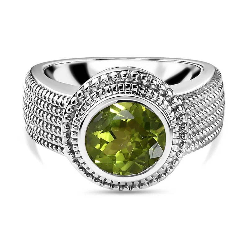Peridot Ring, reines Messing platiniert ca. 2,13 ct