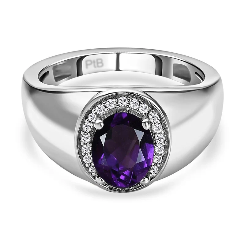 Afrikanischer Amethyst und weißer Zirkon-Ring, reines Messing platiniert ca. 1,28 ct