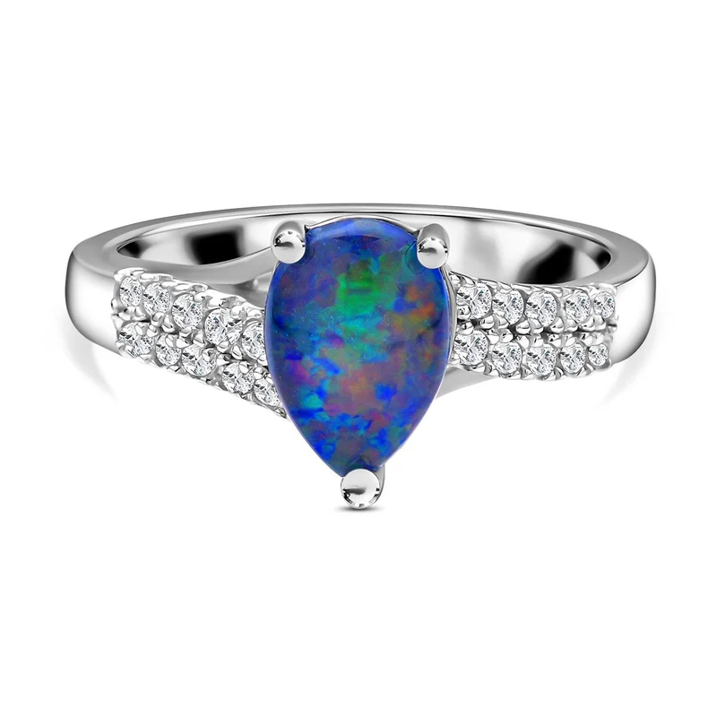 Boulder Opal Triplette und weißer Zirkon-Ring, 925 Silber rhodiniert ca. 1.47 ct