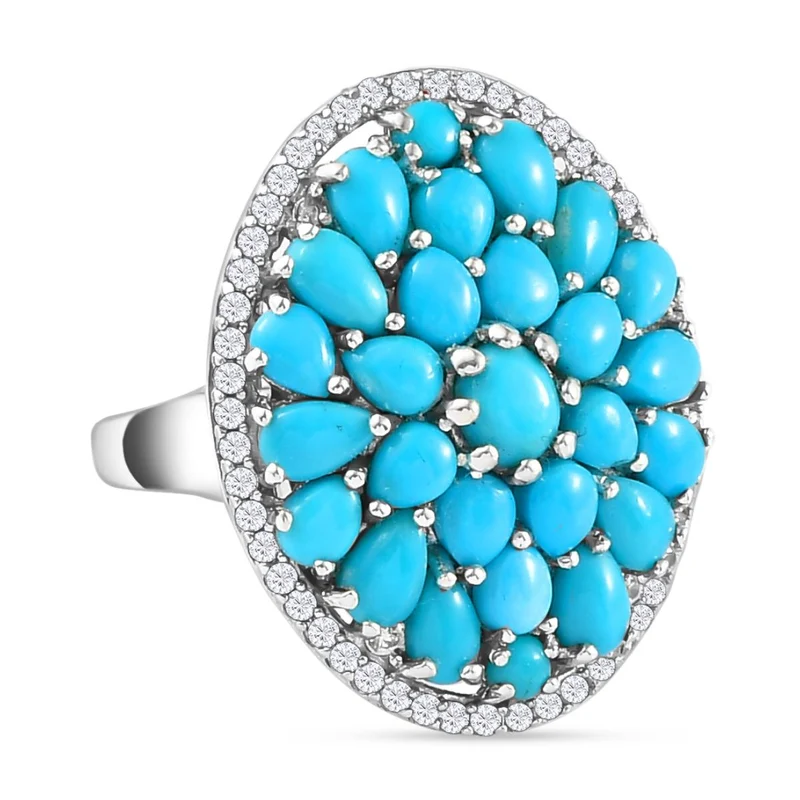 Amerikanischer, natürlicher Sleeping Beauty Türkis Ring, 925 Silber platiniert ca. 5.73 ct