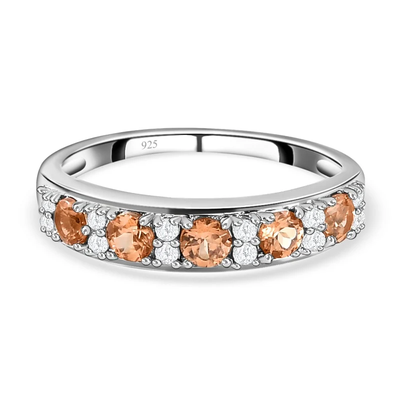 AA Ceylon kaiserlicher Granat und weißer Zirkon-Ring, 925 Silber platiniert ca. 0.95 ct