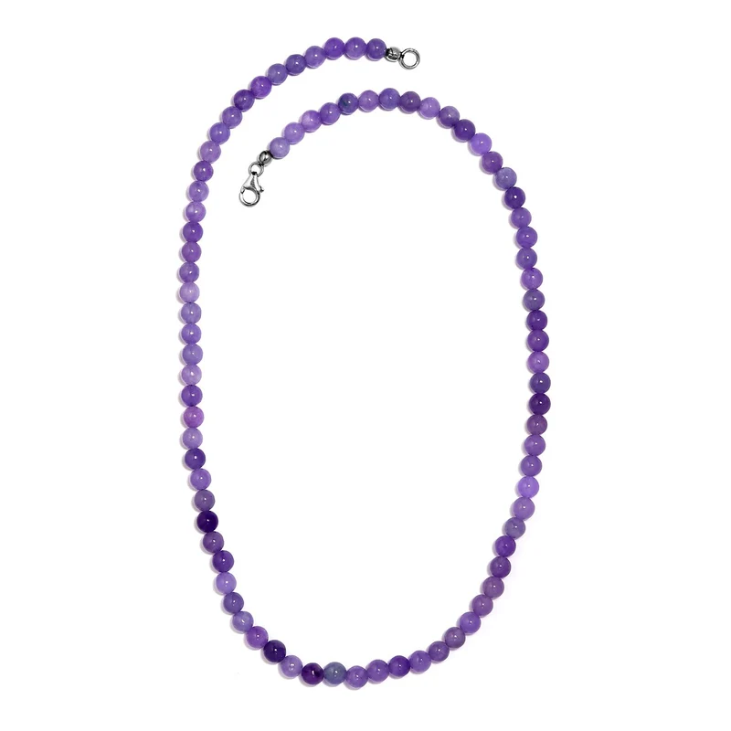 Lila Jade Halskette, ca. 50 cm, 925 Silber rhodiniert ca. 158,98 ct