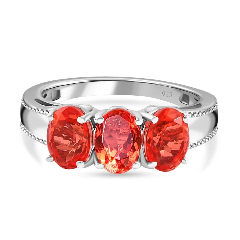 Padparadscha Triplette Quarz-Ring, 925 Silber platiniert ca. 2.63 ct