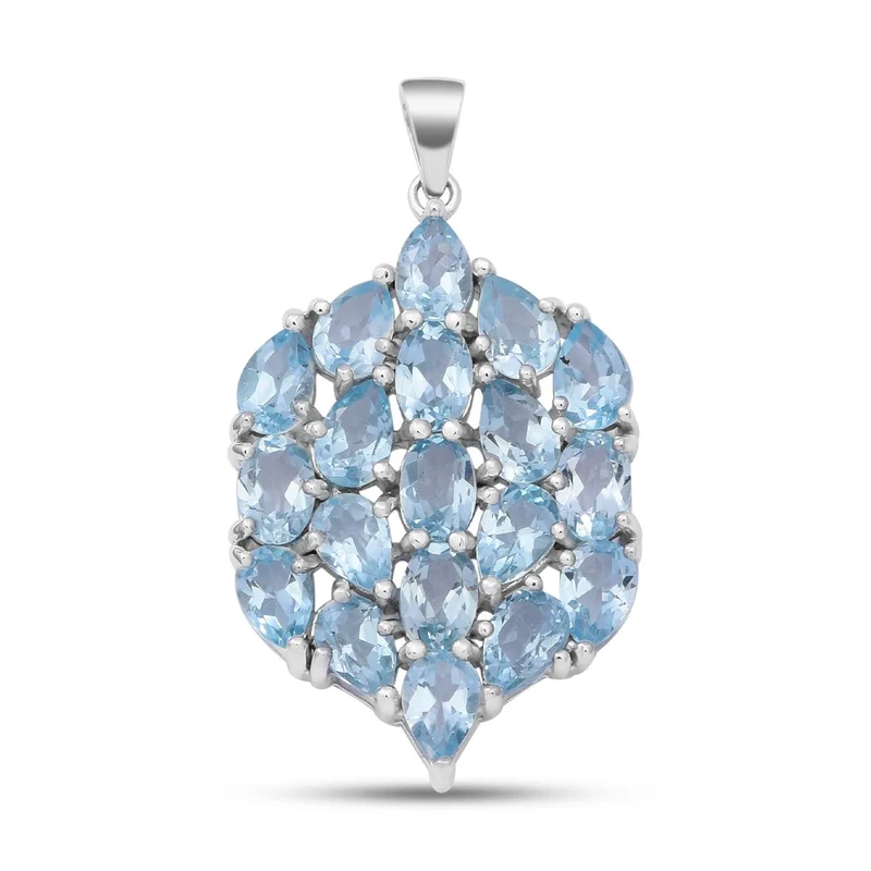 Himmelblauer Topas Anhänger, 925 Silber platiniert ca. 9,51 ct