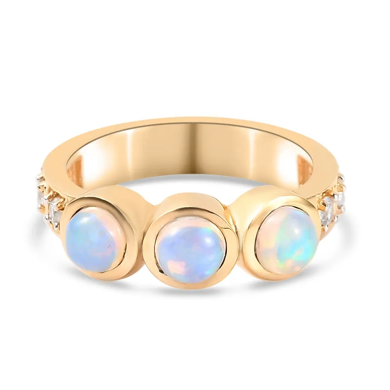 Natürlicher, äthiopischer Opal und Zirkon-Ring, 925 Silber vergoldet
