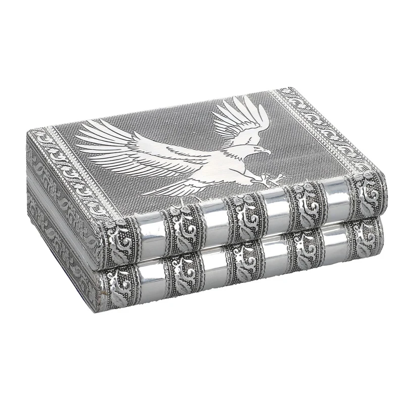 Handgefertigtes, Aluminium-Schmuckkästchen, silber, Adlerprägung