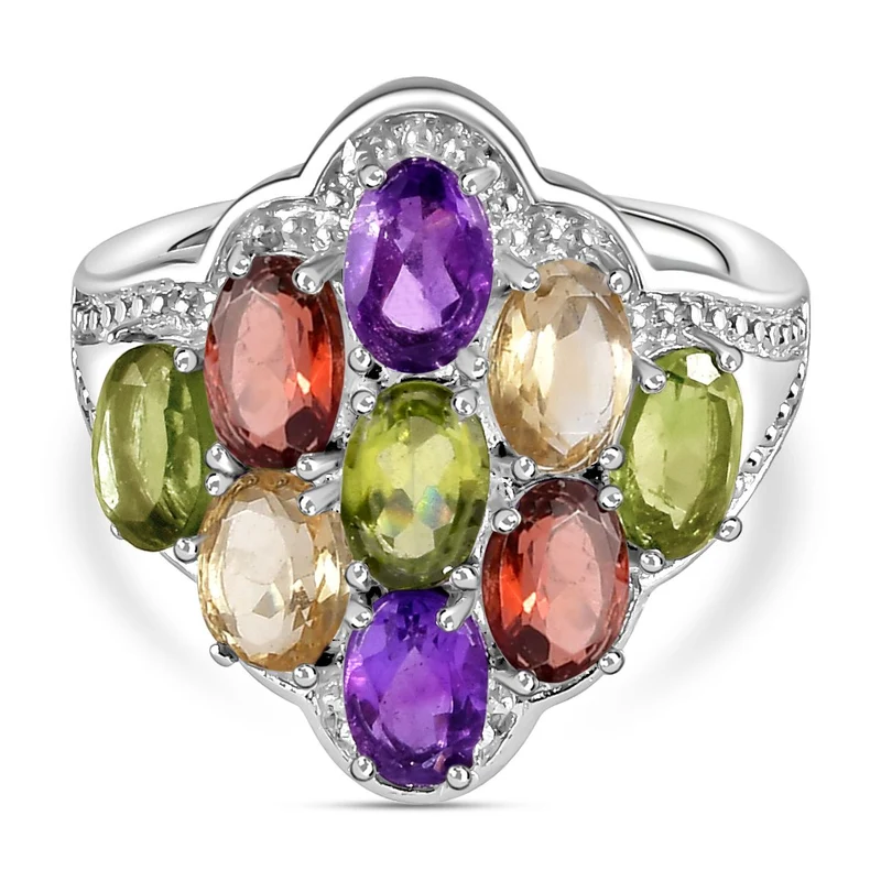 Mehrfarbiger Edelstein-Ring, Edelstahl, ca. 4,59 ct