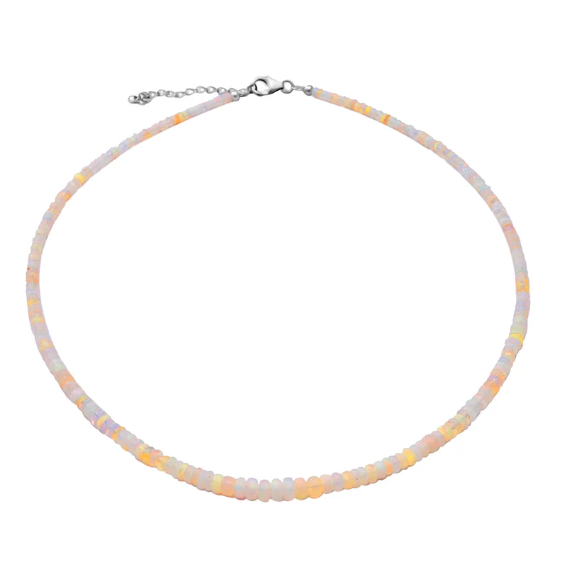 Natürlicher Äthiopischer Welo Opal Halskette ca. 45 cm lange 925 Silber Rhodiniert ca. 34.00 ct