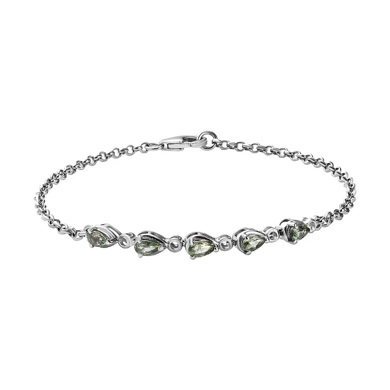 Grünes Saphir-Armband, ca. 19 cm, 925 Silber platiniert ca. 1.39 ct