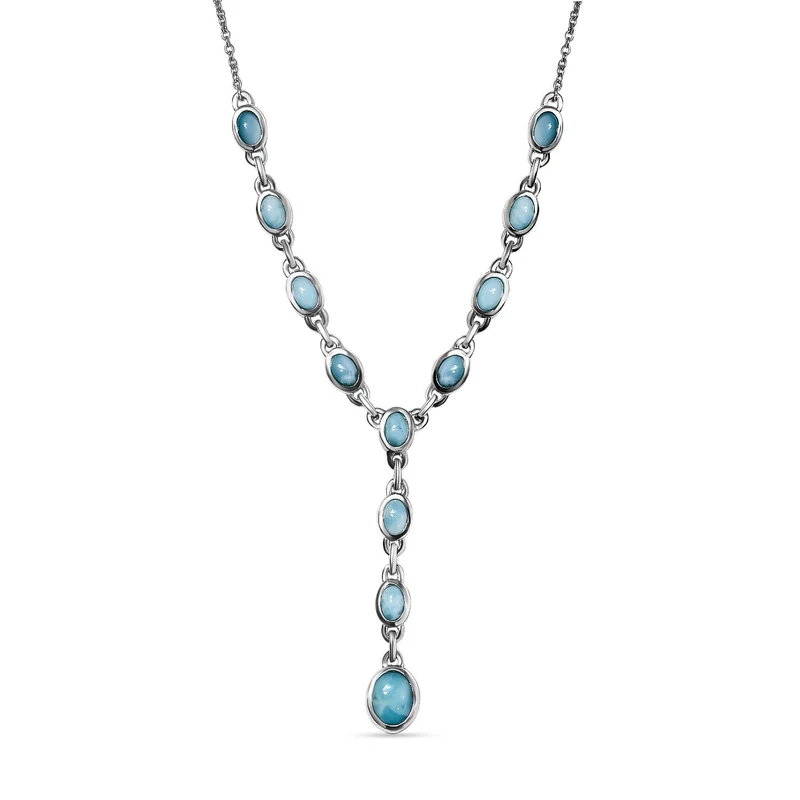 Larimar Collier, ca. 45 cm, 925 Silber platiniert ca. 7.24 ct