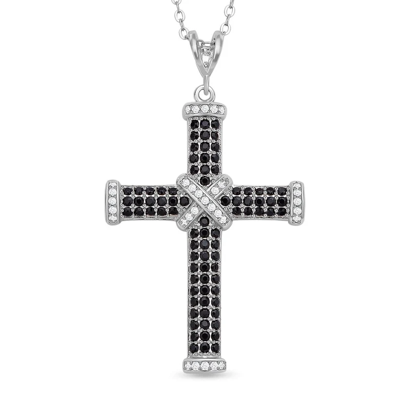 Schwarzer Spinell Kreuzanhänger mit Kette, 925 Silber rhodiniert ca. 0,51 ct