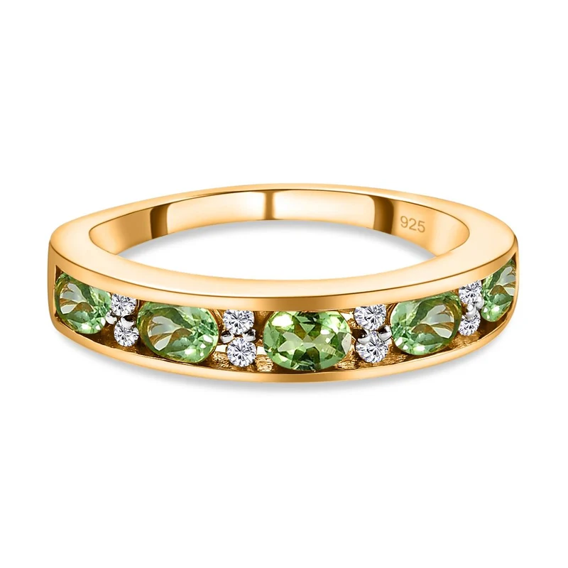 Natürlicher Merelani Mint-Granat und weißer Zirkon-Ring, 925 Silber Gelbgold Vermeil ca. 1.02 ct