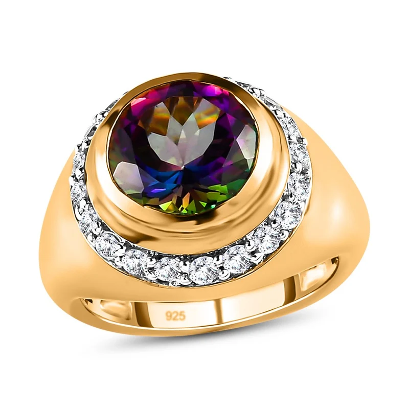 Nordlicht Mystik Topas und weißer Zirkon-Ring, 925 Silber vergoldet ca. 5.40 ct