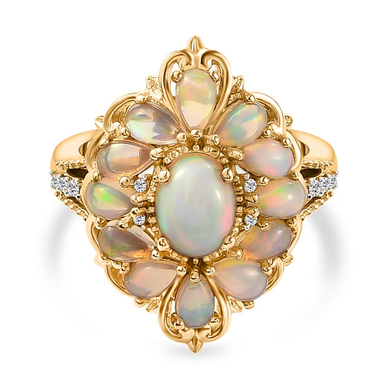 Natürlicher, äthiopischer Welo Opal-Ring, 925 Silber vergoldet ca. 2,61 ct