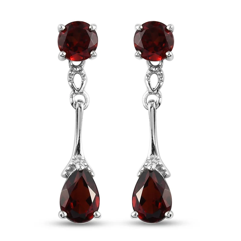 Roter Granat Tropfen Ohrringe 925 Silber platiniert ca. 2,99 ct