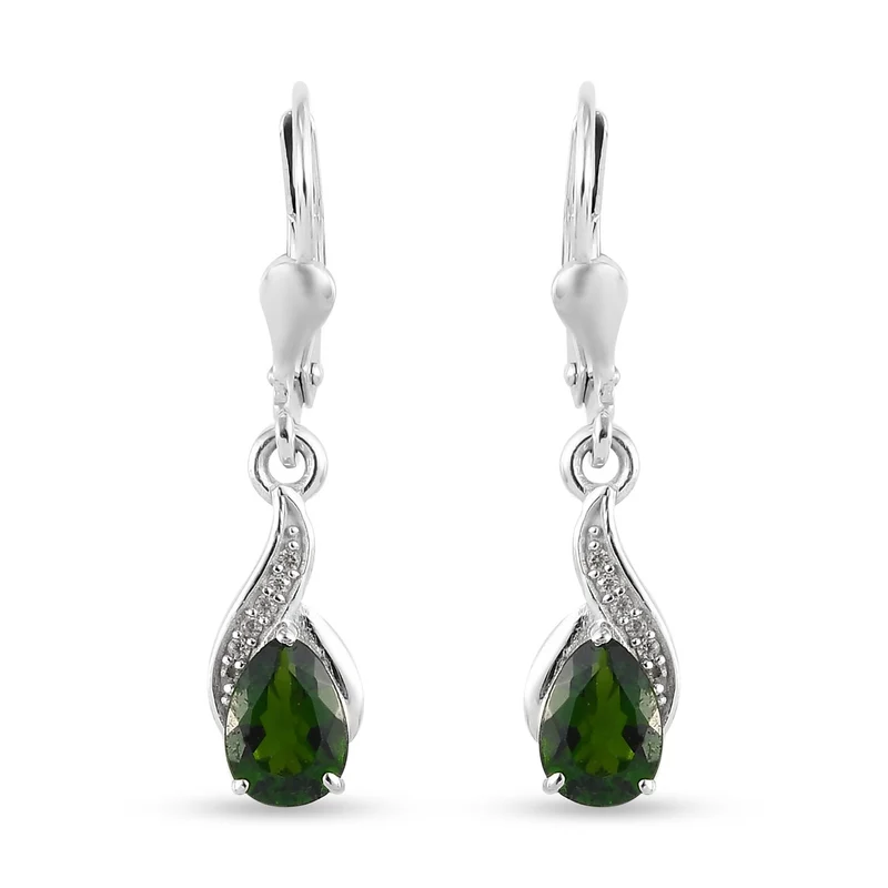 natürlicher Chromdiopside und Zirkon Ohrringe 925 Silber platiniert ca. 1,31 ct