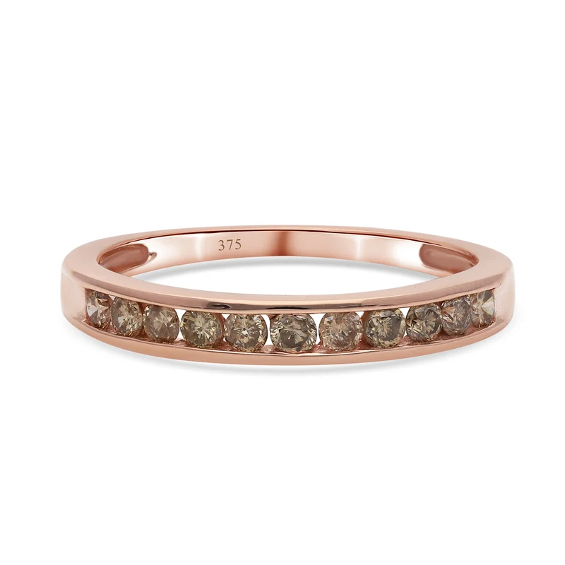 Champagner Diamant Half Eternity-Ring, zertifiziert I2-I3, 375 Roségold ca. 0,50 ct