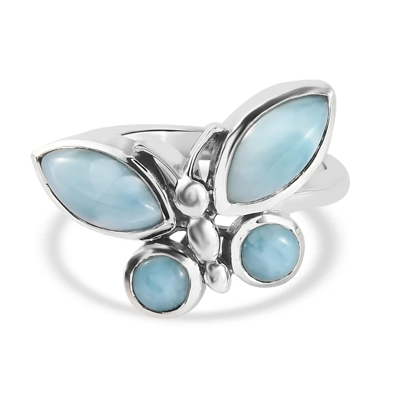 Larimar Ring 925 Silber platiniert ca. 3,08 ct