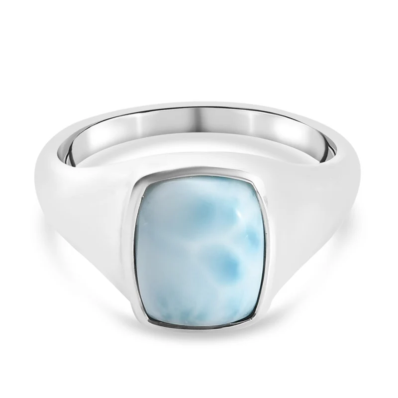 Larimar Solitär Herren Ring 925 Silber platiniert ca. 3,70 ct