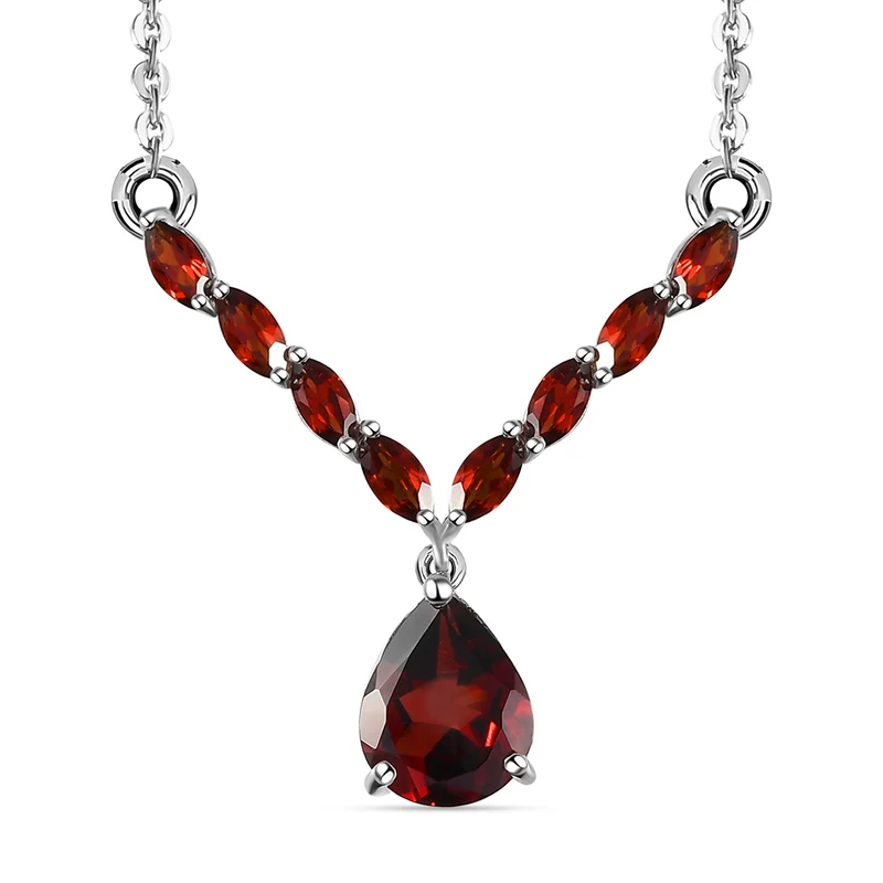 Natürliches Mosambik Granat-Collier, ca. 45 cm, 925 Silber platiniert ca. 4.54 ct