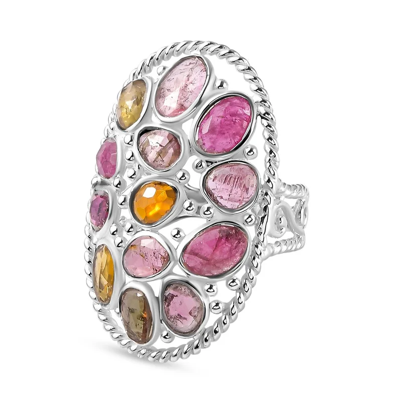 Natürlicher Mehrfach-Turmalin Ring, 925 Silber ca. 5.46 ct