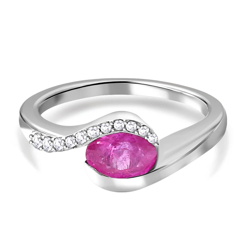 Ilakaka Rosa Saphir (Fissure gefüllt) und weißer Zirkon-Ring, 925 Silber platiniert , ca. 1.23 ct