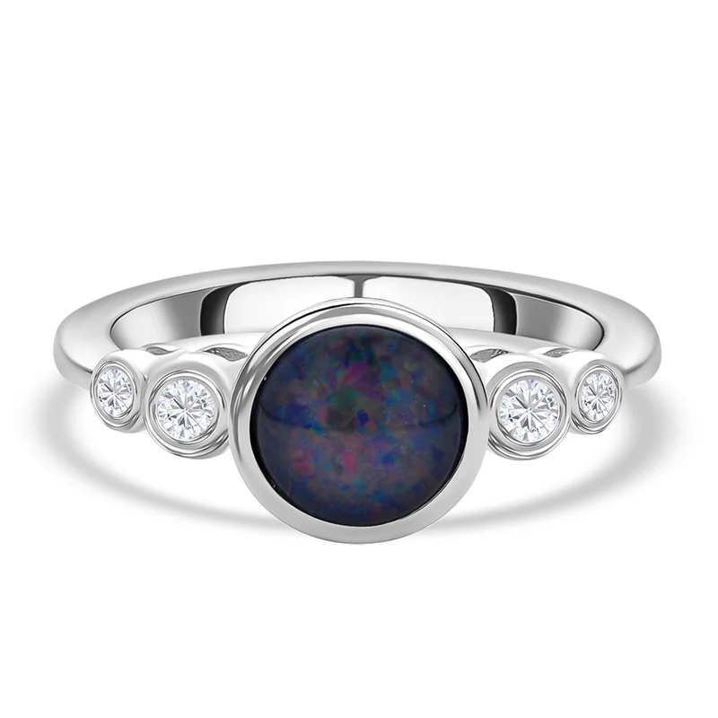Boulder Opal Triplette und weißer Zirkon-Ring, 925 Silber rhodiniert ca. 1.18 ct