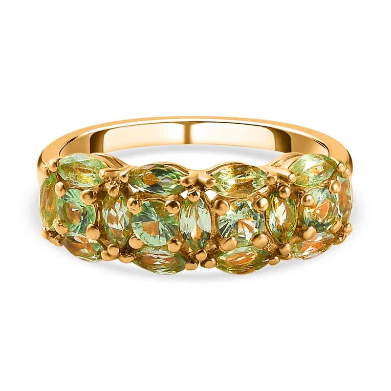Natürlicher Merelani Mint-Granat Ring, 925 Silber Gelbgold Vermeil ca. 1.50 ct
