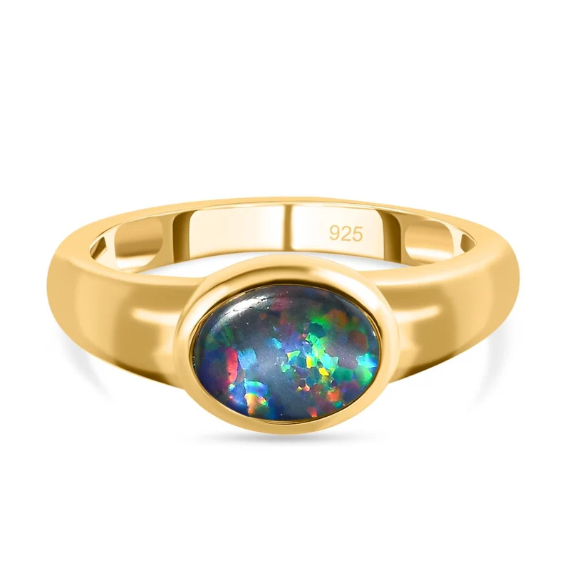 Boulder Opal Triplette Ring, 925 Silber vergoldet ca. 0.94 ct