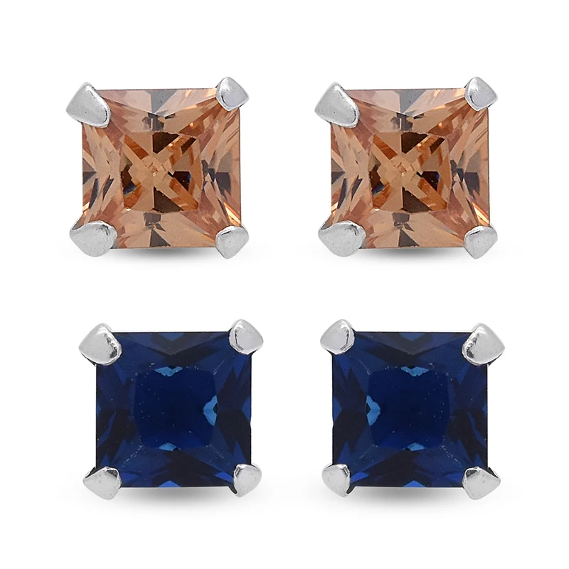Champagner Zirkonia, Blauer Zirkonia Schmuckset ca. 3,40 ct.