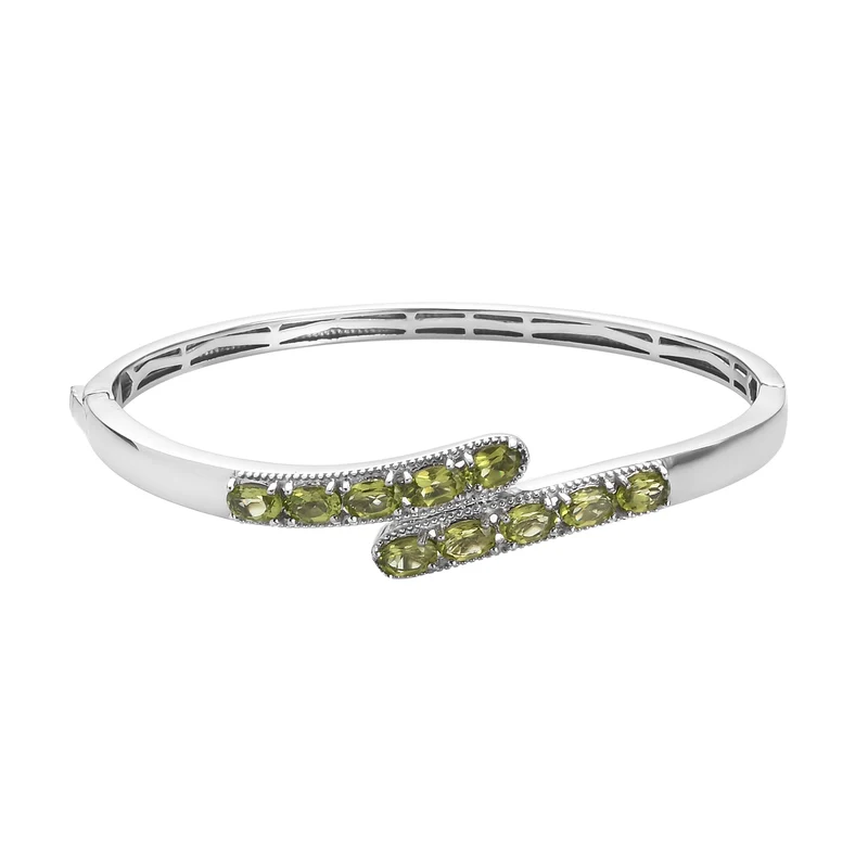 Peridot Armreif ca. 19 cm Reines Messing Ionenbeschichtetes Platin ca. 4,87 ct.