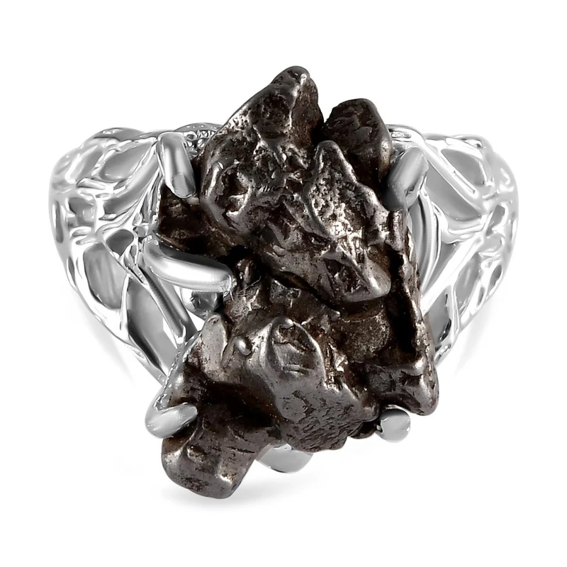 Meteorit-Ring, 925 Silber platiniert ca. 20.00 ct