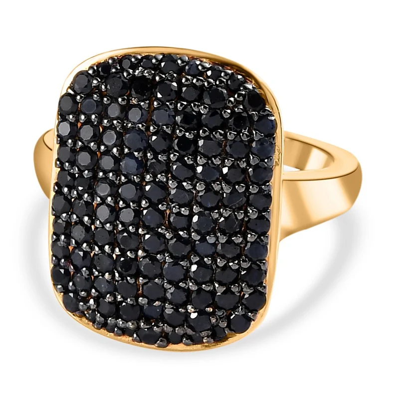 Schwarzer Saphir Ring, 925 Silber Gelbgold Vermeil ca. 2.10 ct
