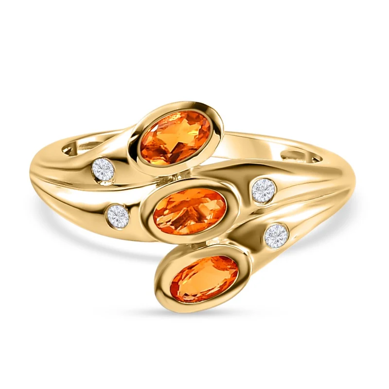 Salamanca Feueropal und weißer Zirkon-Ring, 925 Silber vergoldet ca. 0,49 ct