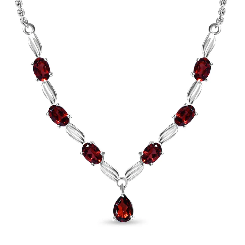 Rote Granat Halskette, ca. 45 cm, 925 Silber ca. 4,06 ct