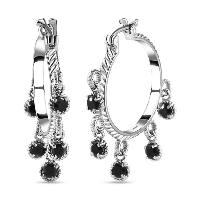 Schwarze Spinell Creolen, Edelstahl ca. 3,05 ct
