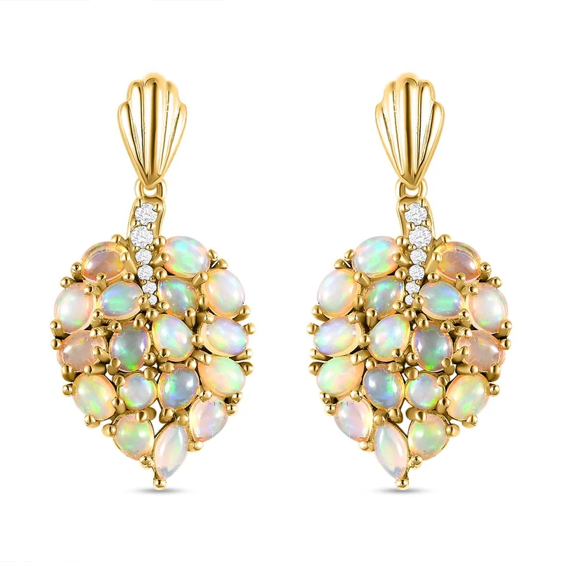 Natürliche, äthiopische Welo Opal Ohrringe, 925 Silber Gelbgold Vermeil ca. 3,90 ct