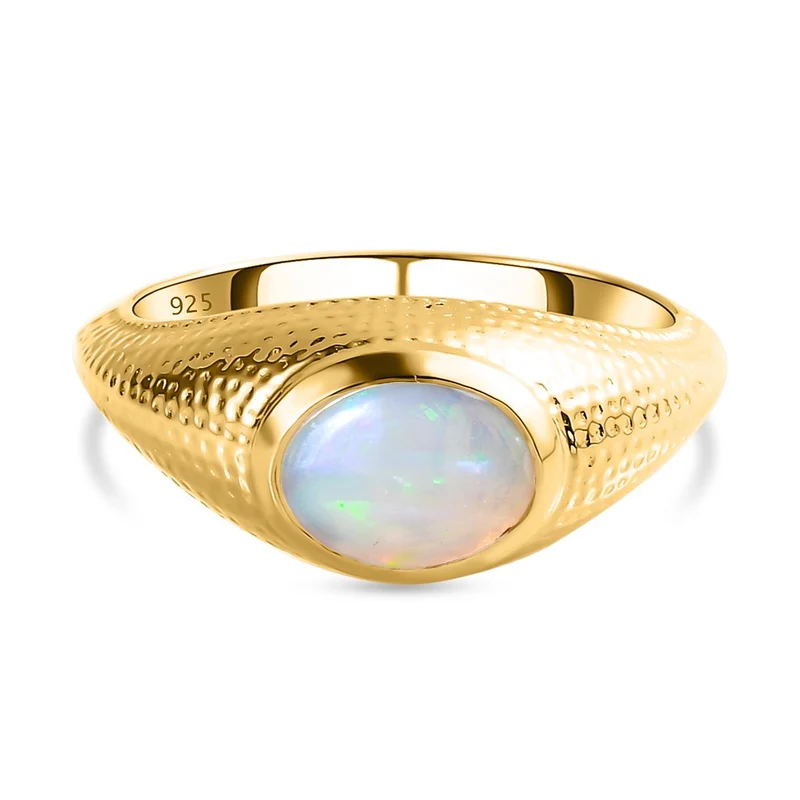 Natürlicher, äthiopischer Welo Opal Ring, 925 Silber vergoldet ca. 0.88 ct