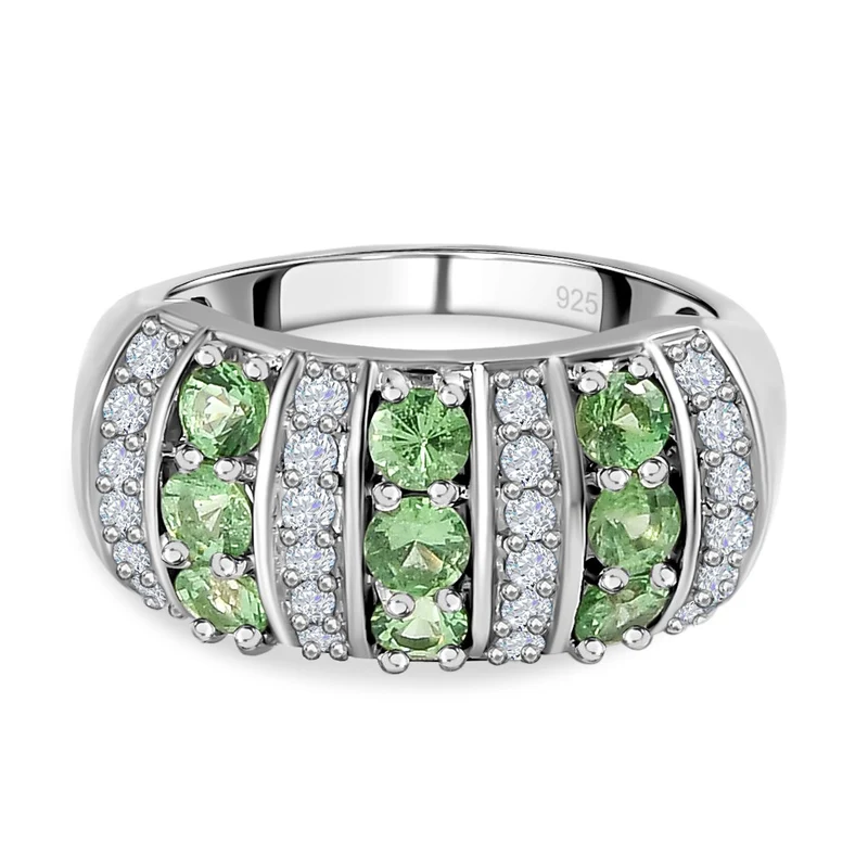 Natürlicher Merelani Mint-Granat und weißer Zirkon-Ring, 925 Silber platiniert ca. 1.52 ct