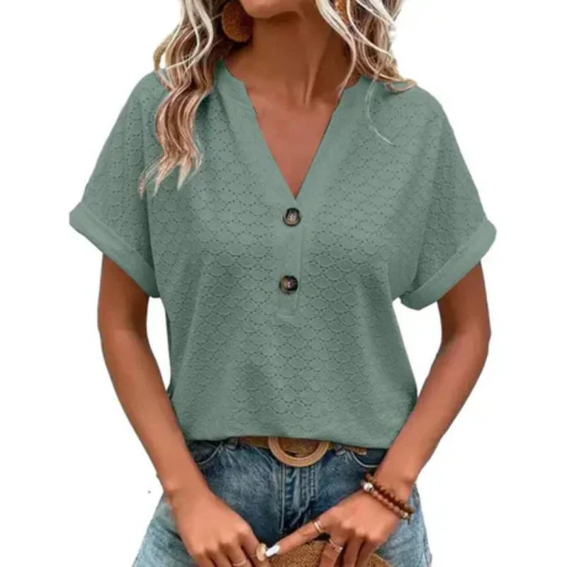 VitaBloom™ – Kurzärmlige Sommerbluse für Damen mit V-Ausschnitt