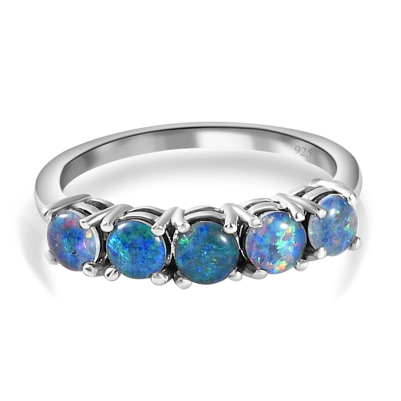 Boulder Opal Triplett Ring, 925 Silber platiniert ca. 1,18 ct