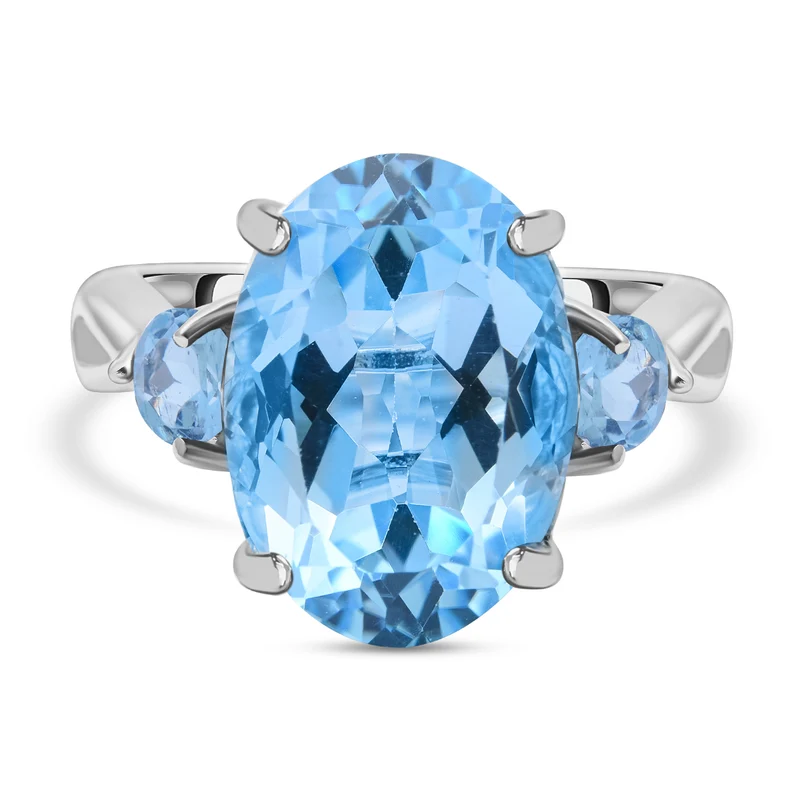 Himmelblauer Topas Ring, 925 Silber platiniert ca. 7,74 ct