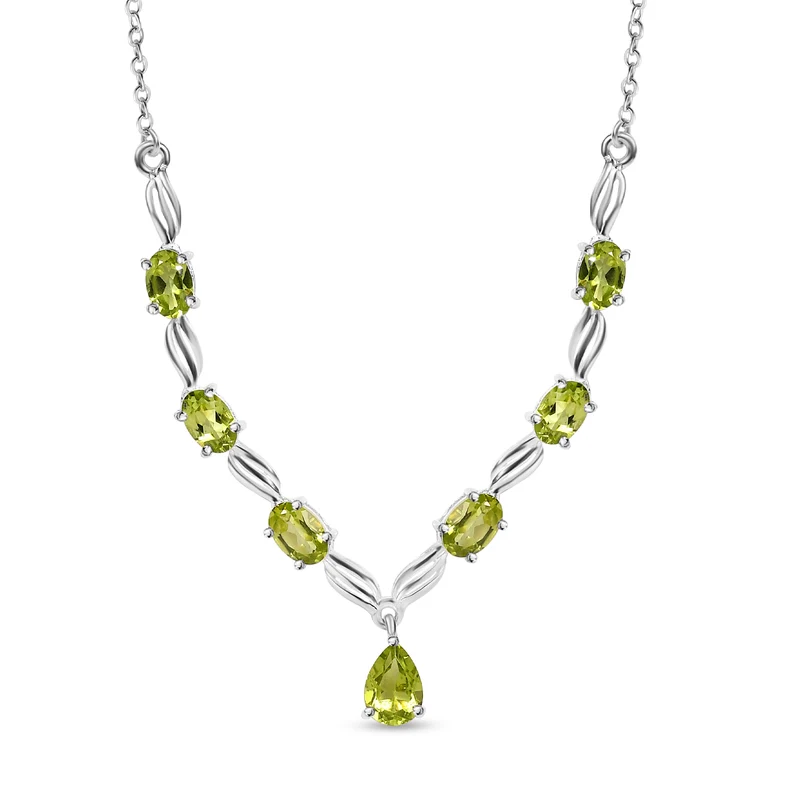 Natürliche Peridot Halskette, ca. 45 cm, 925 Silber ca. 4,06 ct