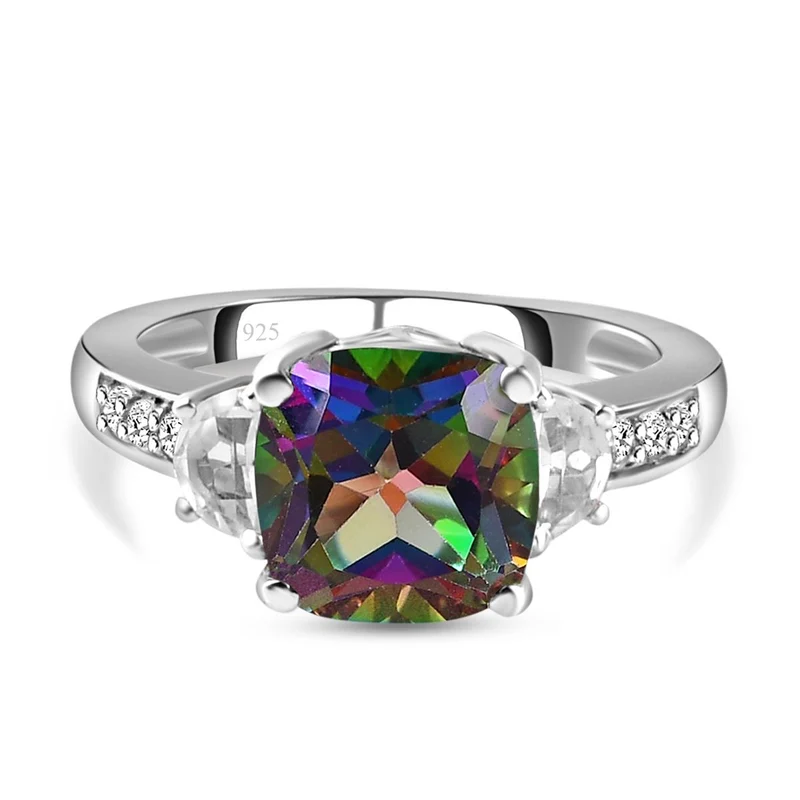 Nordlicht Mystik Topas und weißer Topas-Ring, 925 Silber platiniert ca. 4.37 ct