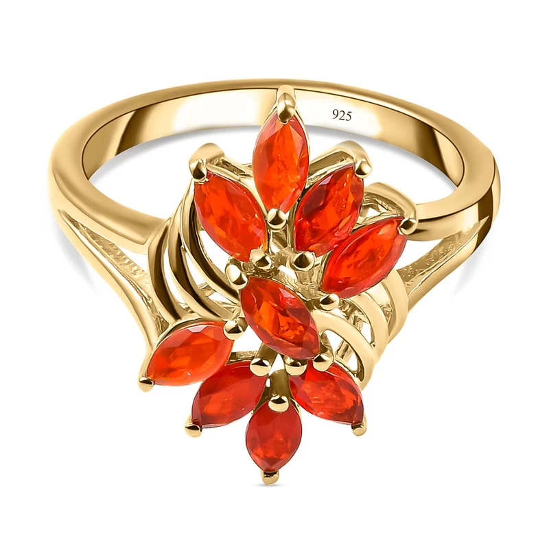 Purpurroter Feueropal-Ring, 925 Silber vergoldet ca. 0.84 ct