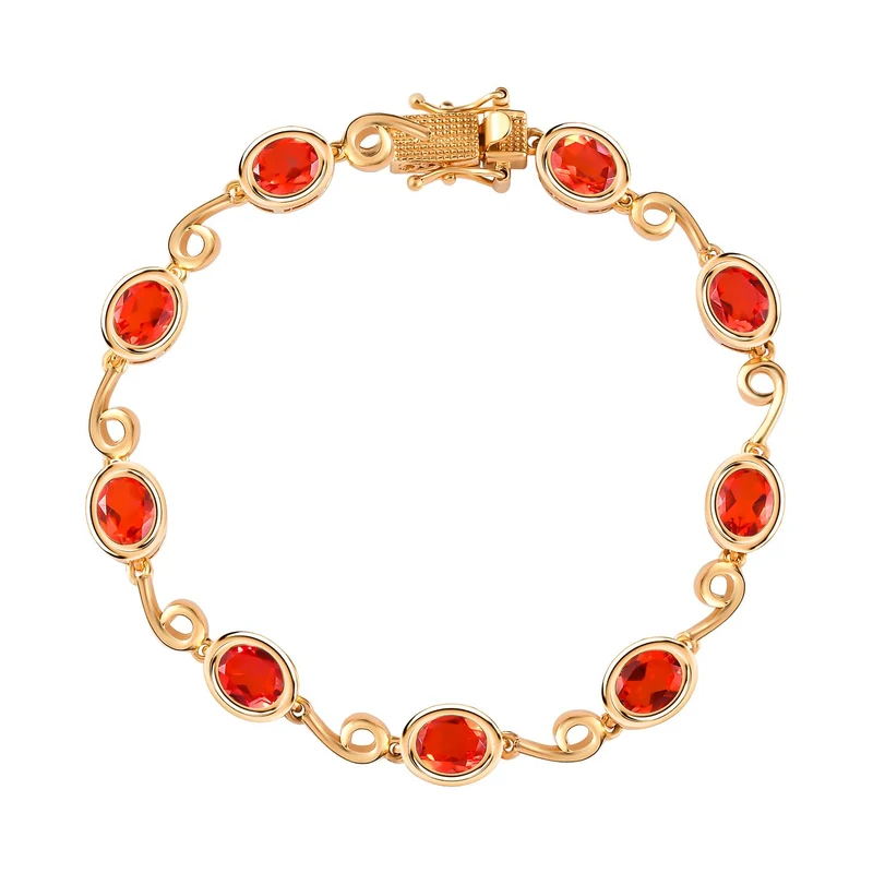 Padparadscha Triplette Quarz Armband, ca. 19 cm, 925 Silber vergoldet ca. 8.32 ct