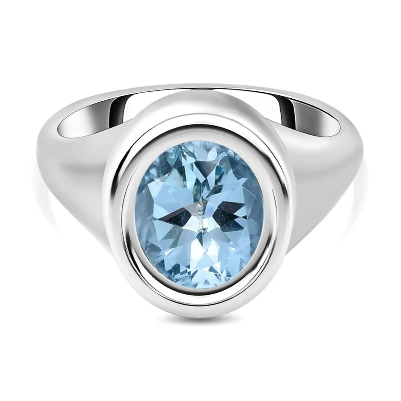 Himmelblauer Topas Ring, reines Messing platiniert ca. 3,20 ct