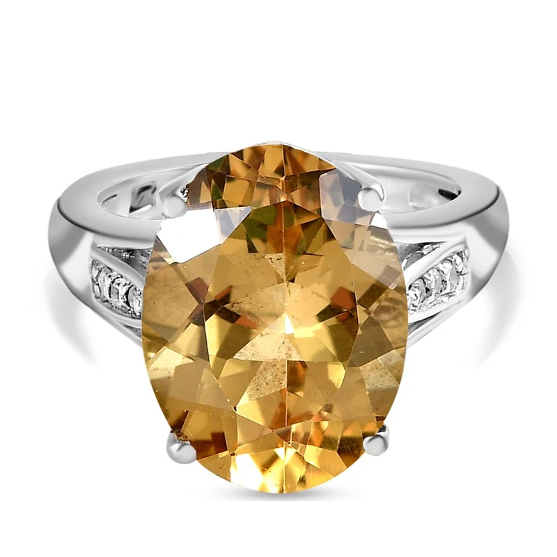 Gelber Labradorit und weißer Zirkon-Ring, 925 Silber platiniert ca. 8.20 ct