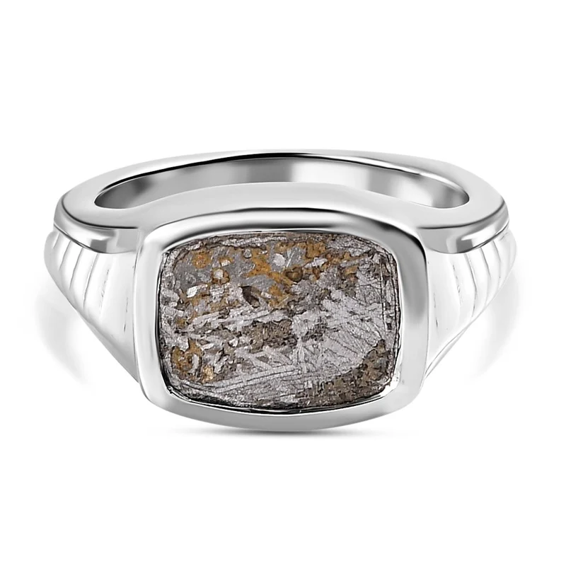 Meteorit-Ring, 925 Silber platiniert ca. 8.17 ct