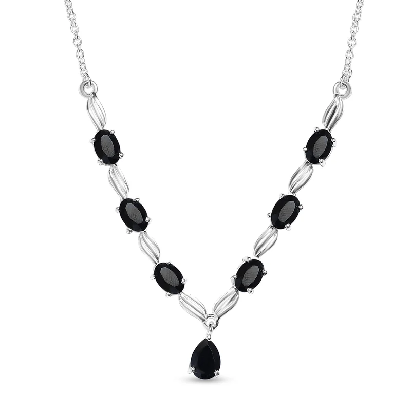 Schwarze Spinell Halskette, ca. 45 cm, 925 Silber ca. 4,98 ct